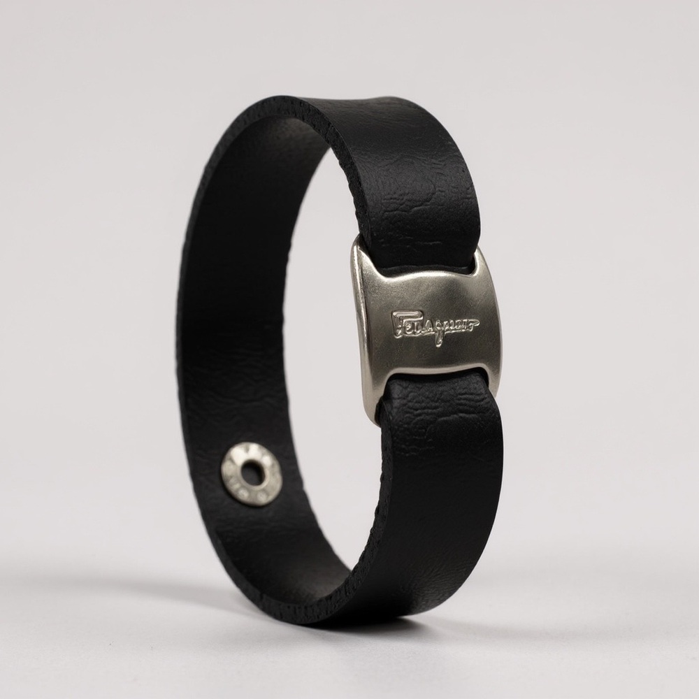 Salvatore Ferragamo upcycled Black Bracelet with Silver Accent